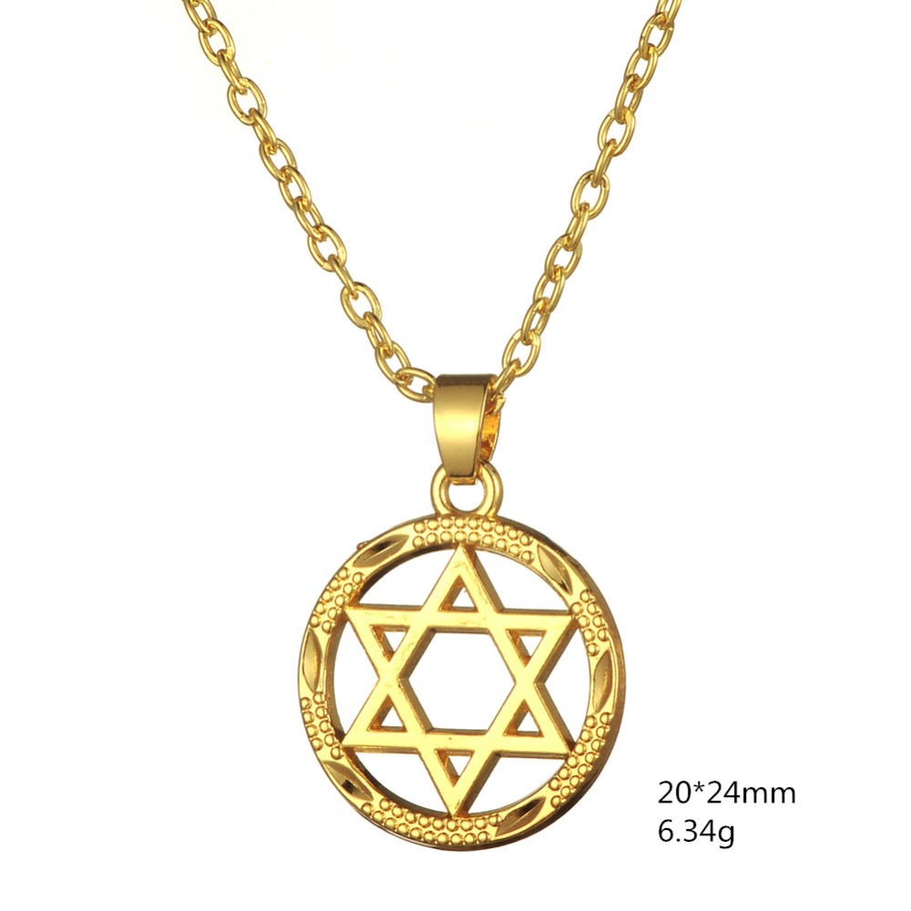 Dawapara Star of David Round Necklace Religious Jewish Pendant Judaica Medallion Necklace Hexagram Star Protection Amulet