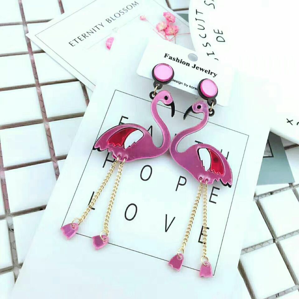 New Arrival Big Acrylic Flamingo Tassel Long Earrings For Women Punk Big Birds Long Dangle Earrings Female Brincos Party Jewelry