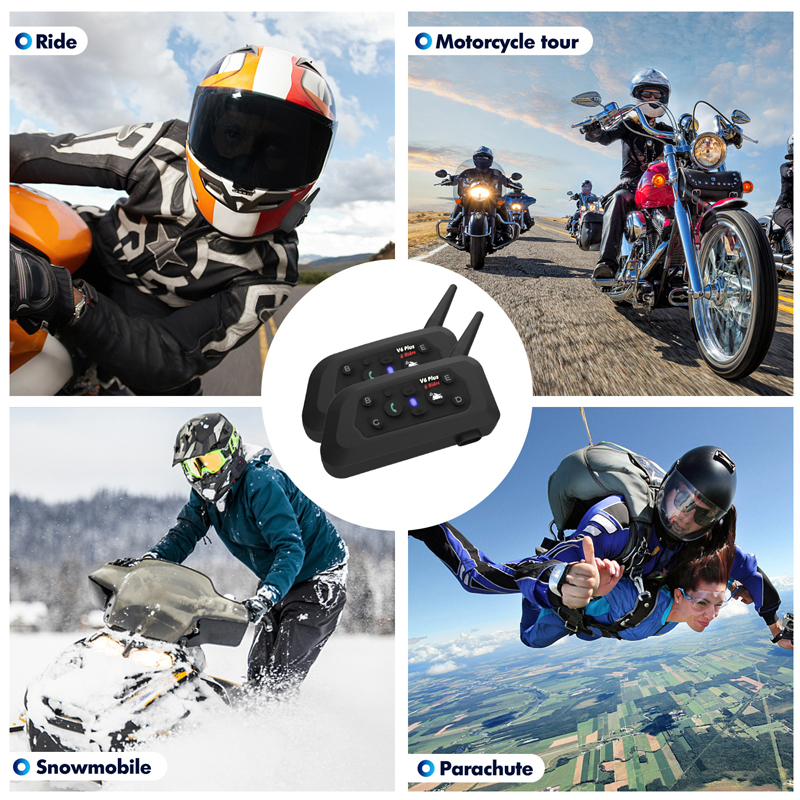 2Pcs Type-C V6 plus Motorcycle Intercom Headset BT5.1 For 6 Riders Group 800M Talking Helmet Interphone IP65