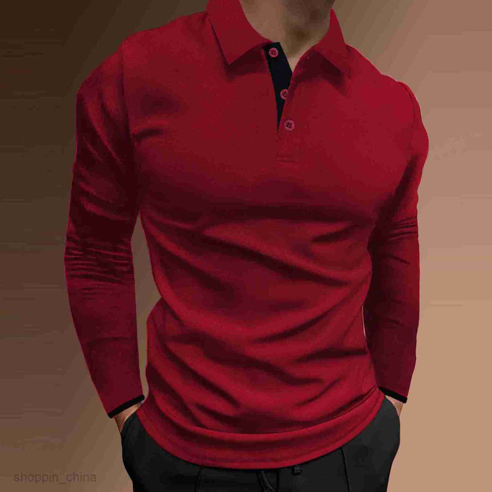 Men Polos Shirts Male autumn sports fitness leisure stand up collar elastic vertical strip long sleeved POLO tops