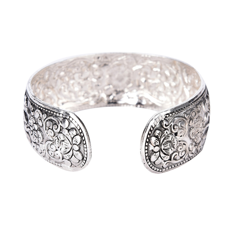 Women Vintage Bracelets Wide Lucky Flower Printing Tibet Totem Cuff Bracelets Bangles