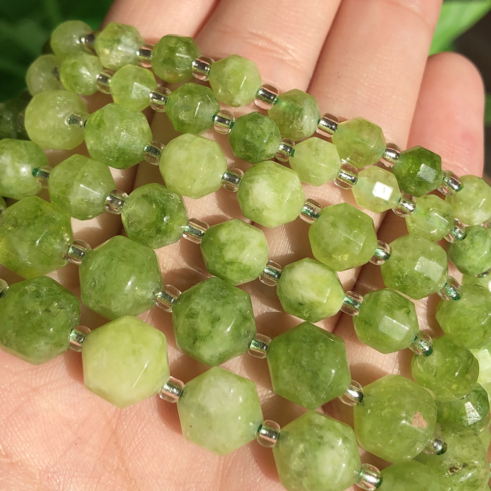 Natural Stone Faceted Green Peridots Crystal Stone Round Loose Spacer Beads For Jewelry Making Diy Handmade Bracelet Accessories