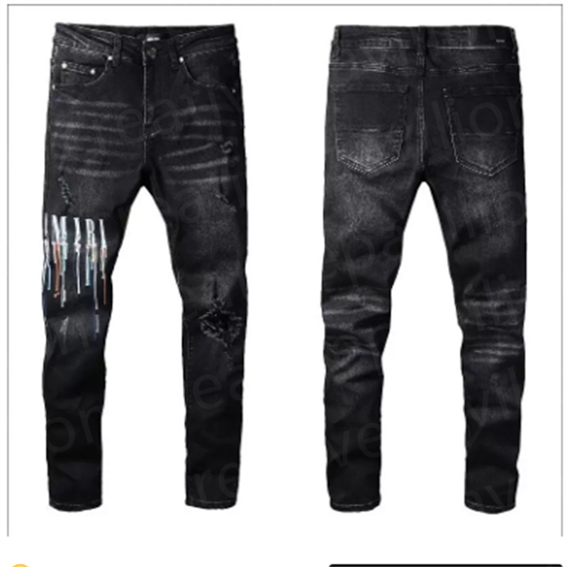 Classic Mens Designer Jeans High Elastics Distressed Ripped Slim Fit Motorcycle Biker Denim For Men s Fashion Black Pants 28-40