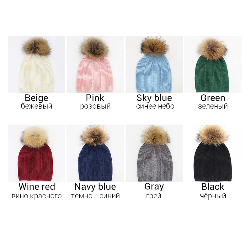 Soft Warm Wool Knit Beanies hats With Real Fur Pompom For Baby Girls 5-15 years Winter Skullies Hats and Caps For Kids Childs