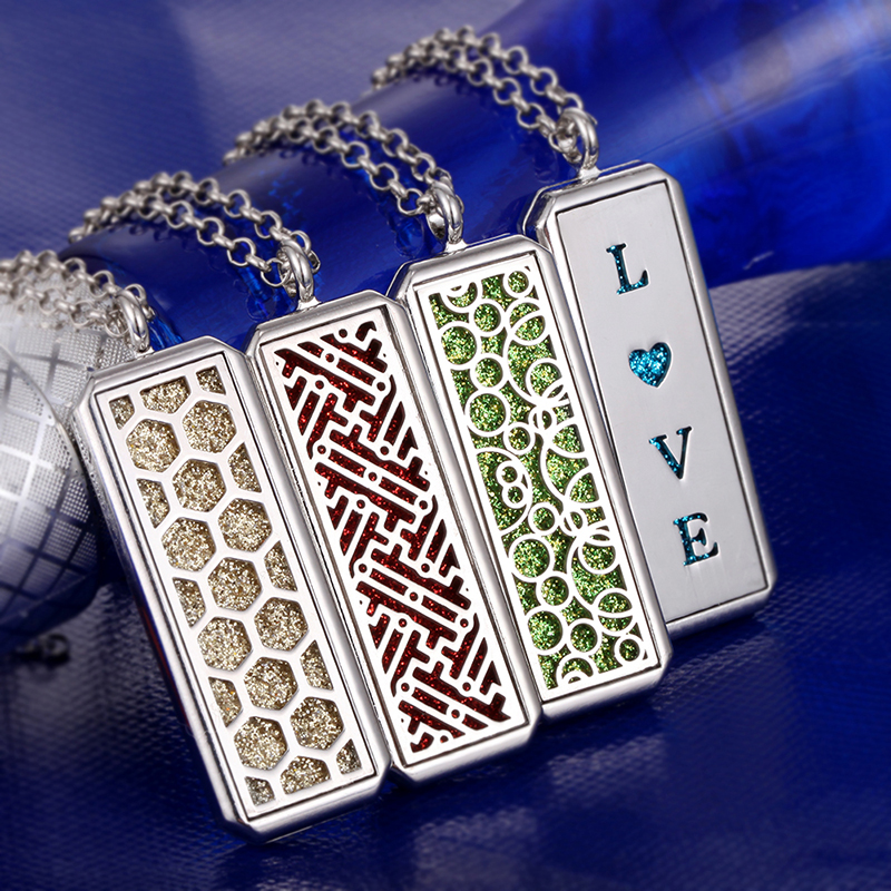 Rectangle Aromatherapy Diffuser Necklace Magnetic Vintage DIY Perfume Essential Oil Diffuser Aroma Locket Necklace Dropshipping