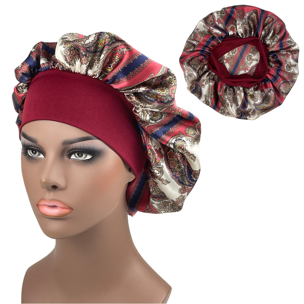 Large Size Satin Bonnet Paisley Print Bonnets for Women Beanies Women Hat Sleep Night Cap Designer Bonnets Long Braid Hat