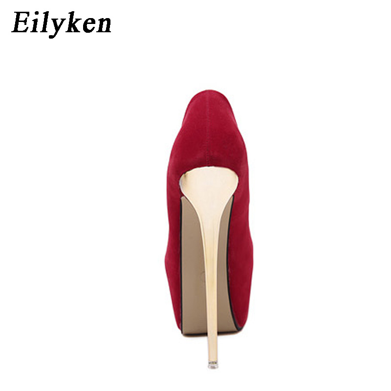 Eilyken Sexy Pumps Wedding Women Fetish Shoes Concise Woman Pumps Latform Very High Heel Stripper Flock Pumps 16 cm size 34-45