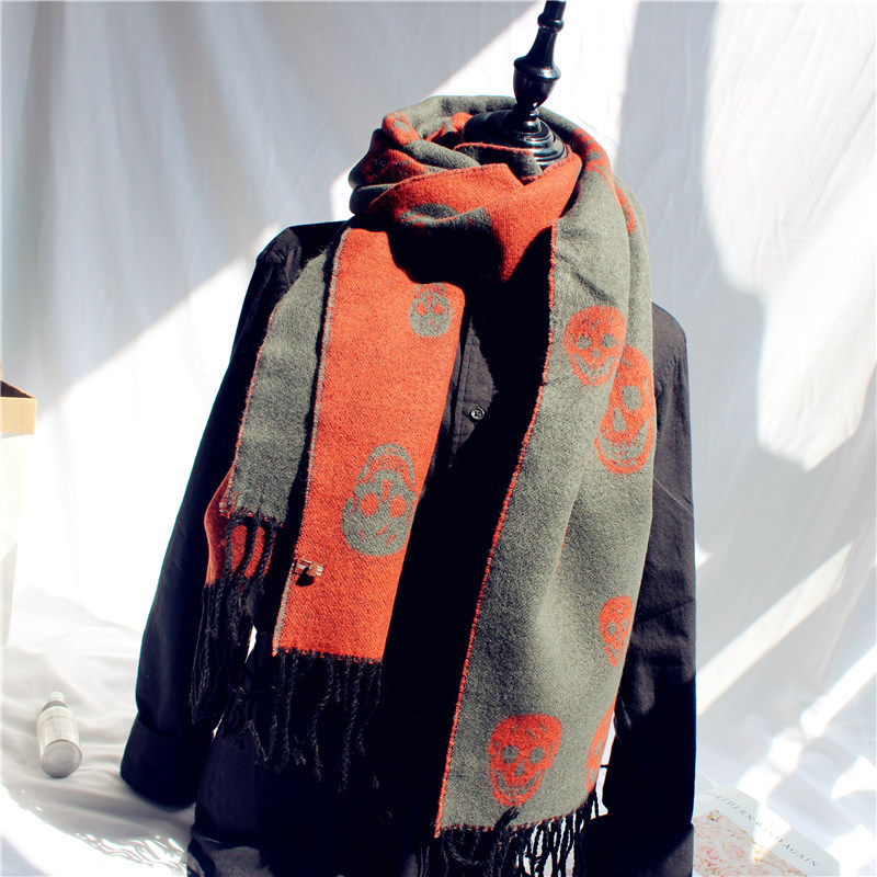 Spring Cashmere Scarf Print Designer Skull Shawls For Women Autumn Knitted Wraps Skeletons Scarves with Tassels Plus Size 210cm