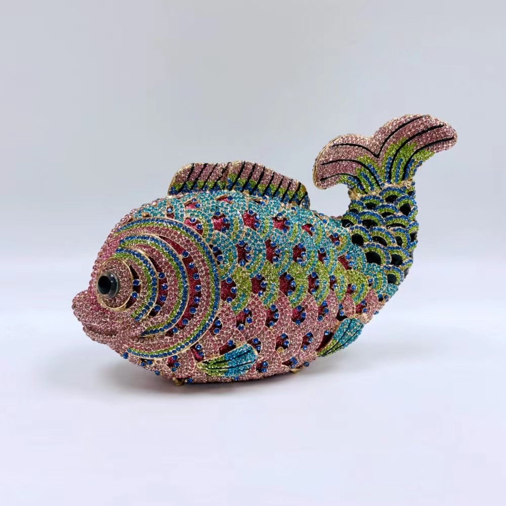 Women Fish Shape Multicolored Stones Evening Bags Lady Clutches Bridal Crystal Clutch Purse Wedding Party Rhie Handbags 4