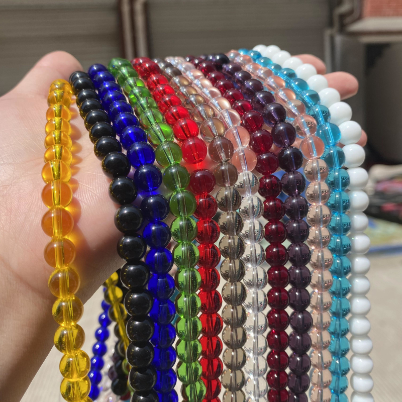 Garnet Red Pink Yellow Green Blue Glass Beads Round Loose Spacer Stone Beads For Jewelry Making DIY Bracelets 4 6 8 10 12 mm 15"