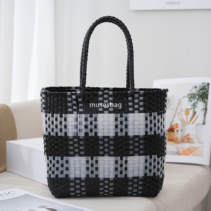 Elegant Women's Fashion Classic Practical Vegetable Basket Bag Large Capacity Handbag for Festival Gifts Multicolor Checkered New Contrast Grass 