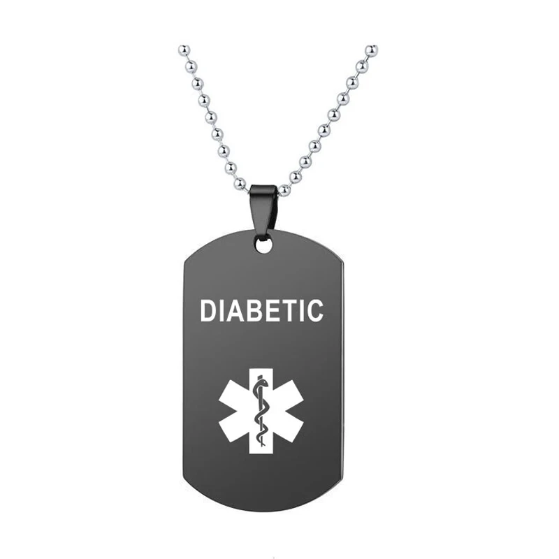 Black Dog Tag Pendant Medical Alert ID Necklace for Men Woman SOS ICE HEART PATIENT BLOOD THINNERS