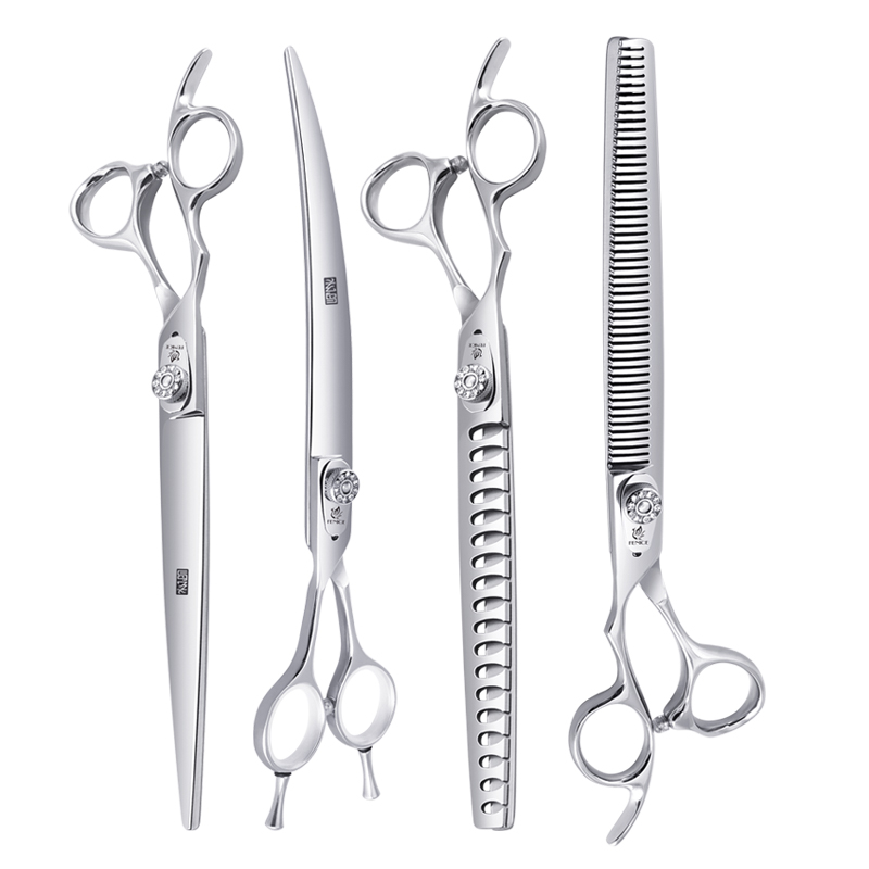 Fenice Left Hand 7 Inch Professional Pet Scissors Set Dog Grooming Kit Scissors Straight Curved Chunker Thinner Shears JP440C