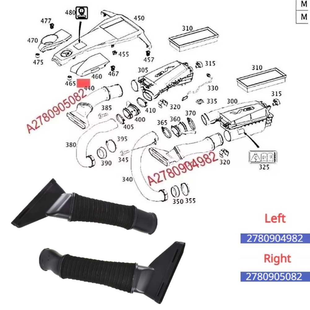 Car Air Intake Tube Hose OE 2780905082 2780904982 For Mercedes Benz S63 AMG 4-MATIC S500 4-MATIC MAYBACH