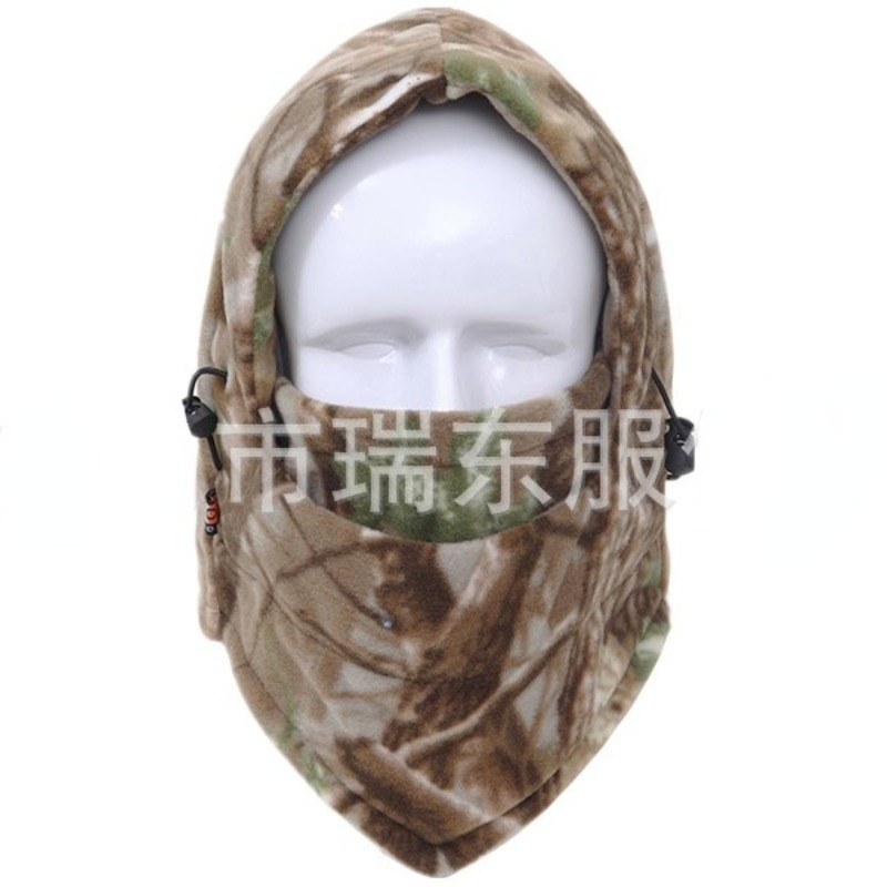 Men's Camo Fleece Plush Balaclava Winter Hats Face Mask Scarf Beanie Hiking Army Military Hood Head Cover Tactical Airsoft Cap