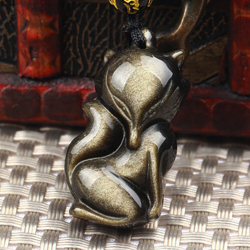 Golden Obsidian Fox Pendant Necklace Jewelery Natural Stone Lovely Peach Fox Pendant Men Women Transfer Lucky Crystal Jewelry