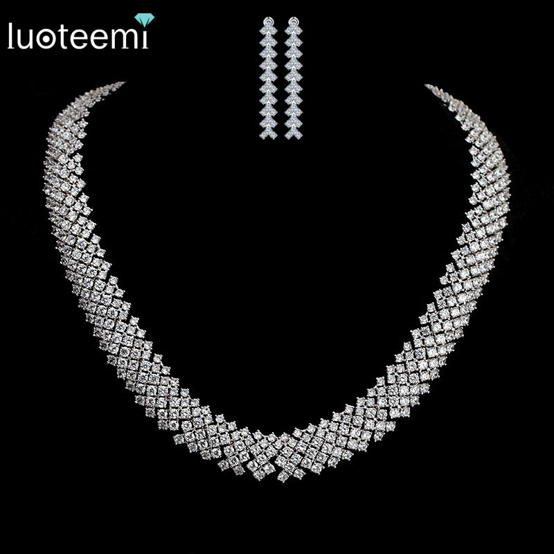 LUOTEEMI New Luxuries Delicate Full CZ Stone Micro Paved Sparkling Crystal Wedding Jewelry Choker Collars for Women Bridal
