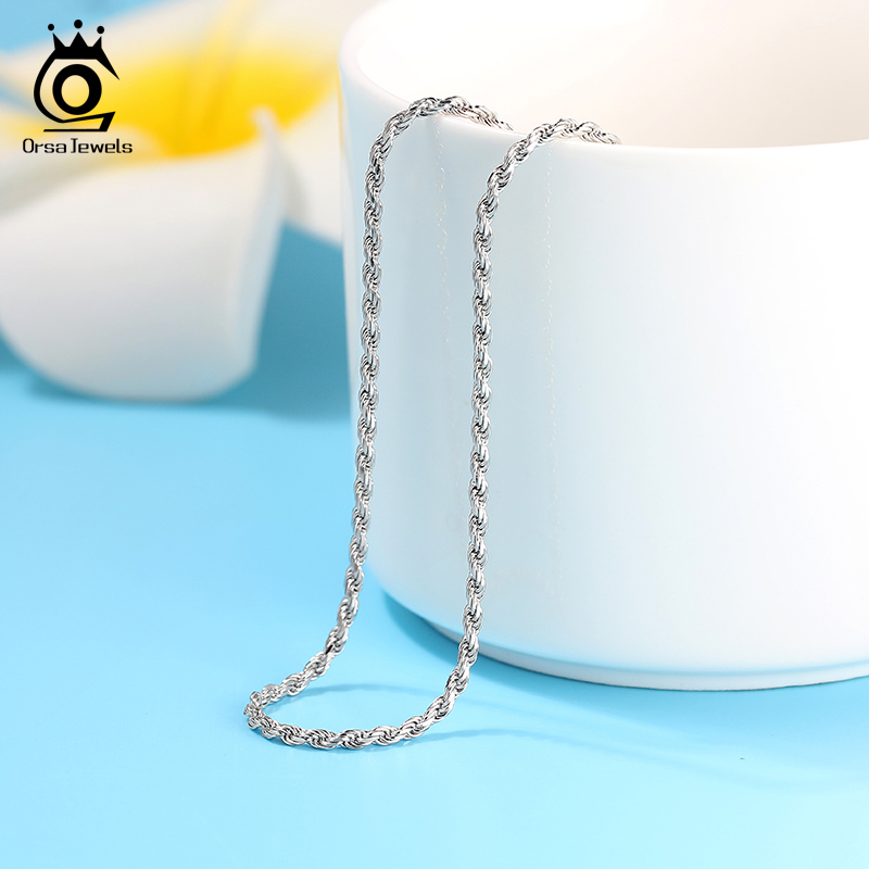 ORSA JEWELS Italian Handmade Silver 2.3mm Diamond-Cut Rope Chain Necklace for Man Woman 925 Sterling Silver Twist Chain SC29-2.3
