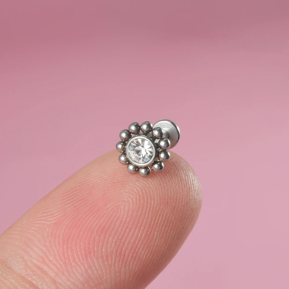 1PC 316L Surgical Steel Flower Opal Labret Lip Ring Cz Internally Threaded Ear Cartilage Tragus Helix Daith Piercing Jewelry