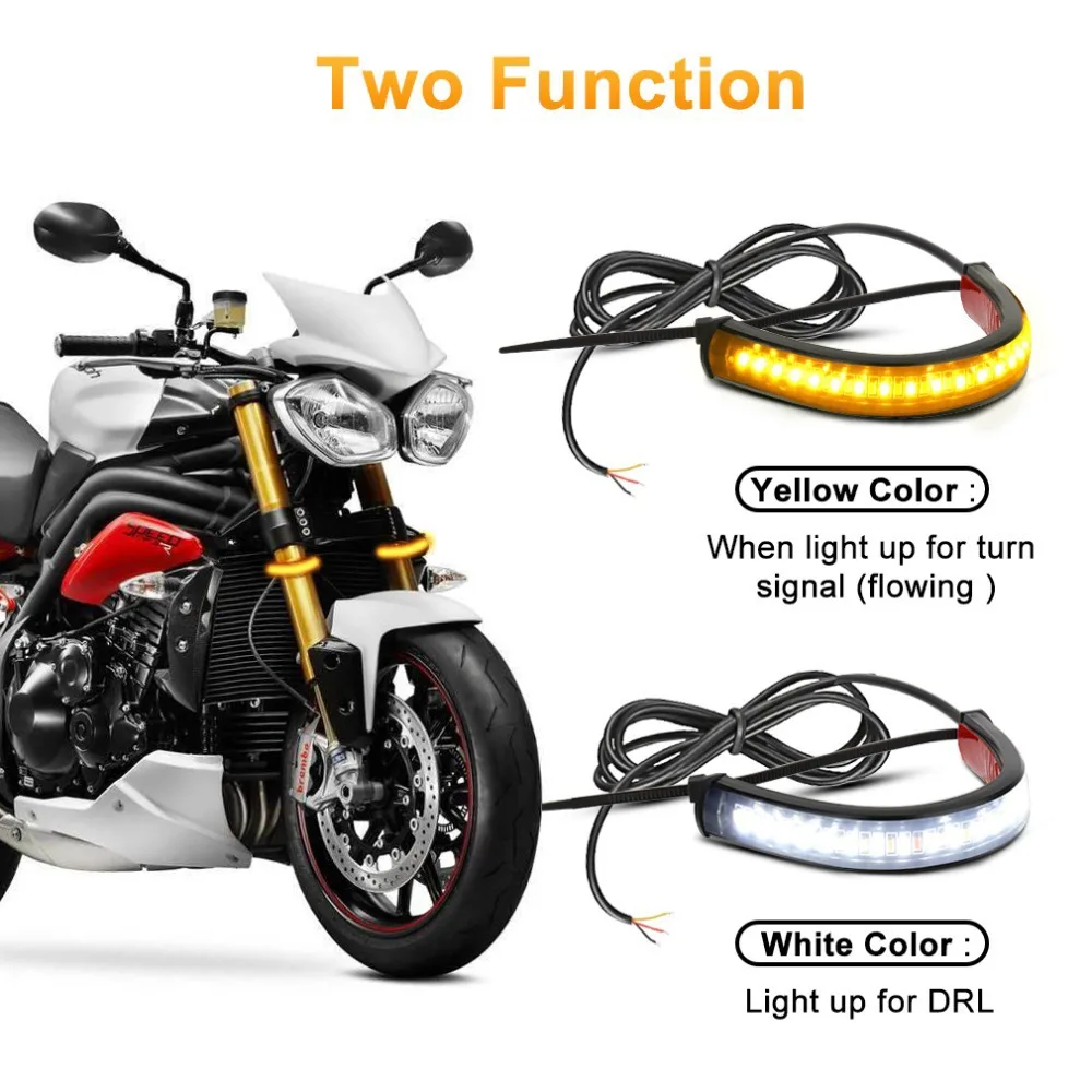 12V LED Motorcycle Turn Signal Light DRL Amber White Moto Flasher Ring Fork Strip Lamp For Moto Flexible Tail Brake Stop Light