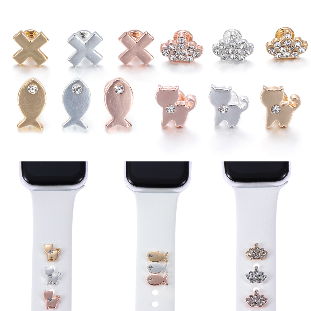 3Pcs Cute Metal Cat Fish Rivet Decorative Ring Nails For Apple Watch Band Ornament Charms Silicone Strap Accessories For iwatch