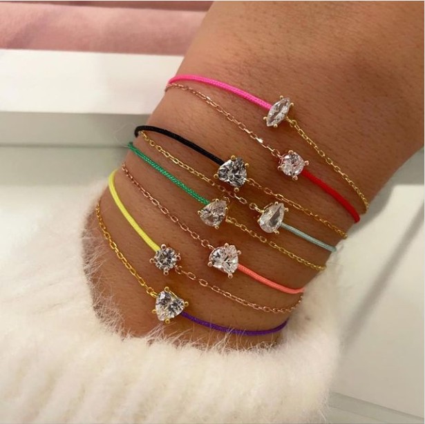 100% 925 Sterling Silver Geometric Cubic Zirconia CZ Single Stone Half Chain Half Rope Colorful Bracelet For Women Girl