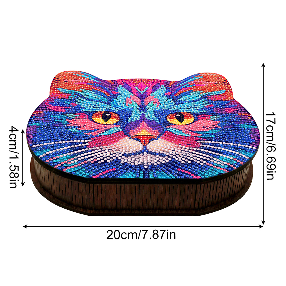 Wood Crystal Rhinestone Diamond Art Jewelry Case Wolf Diamond Mosaic Embroidery DIY Jewelry Storage Box Tiger for Adults Kids