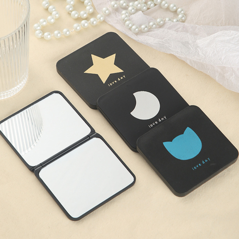Foldable Mini Square Makeup Vanity Portable Hand Mirrors Double-sided Compact Pocket Cosmetic Mirror F624-8
