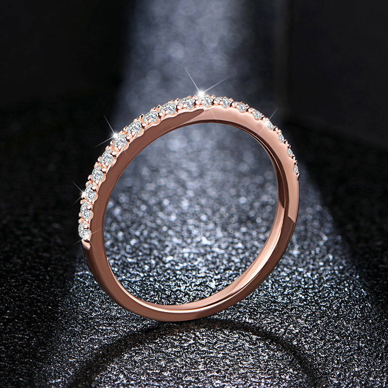 ATTAGEMS 18K Rose Gold Plated Diamond Pass Test Round Excellent Cut Total 0.27 CT Moissanite Ring for Girls Cocktail Jewelry