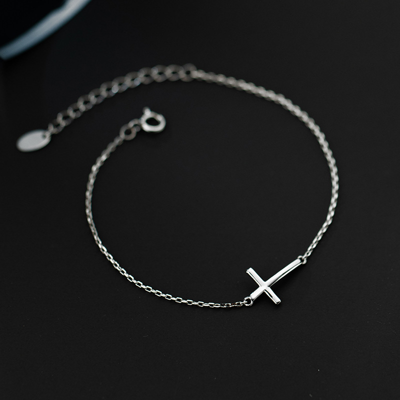 WOOZU 925 Sterling Silver Geometric Simple Gloss Cross Charm Bracelets For Women Personality Rock Party French Hip Hop Jewelry