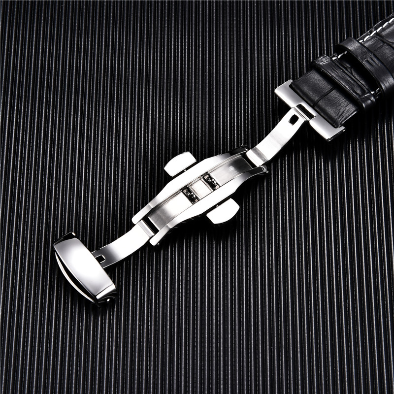 Leather Strap with Automatic Butterfly Clasp for Samsung Galaxy Watch 4 40mm 44mm / 4 Classic 42mm 46mm Active 2 Band Bracelet