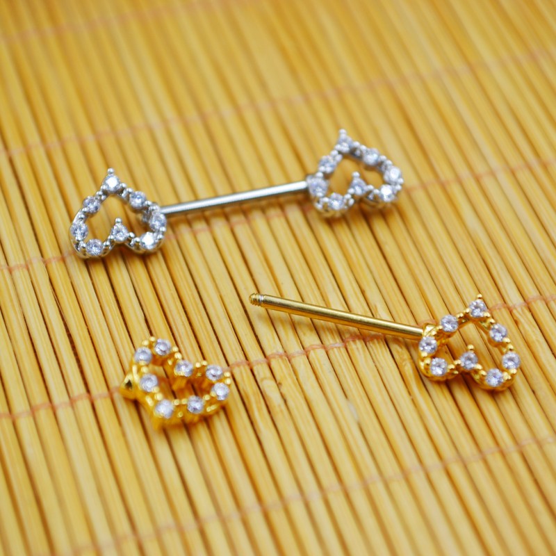 Lot10pcs Body Jewelry Piercing Heart Shine CZ Gems Straight Barbells Nipple Bar Piercing 16G~1.2mmx14MM