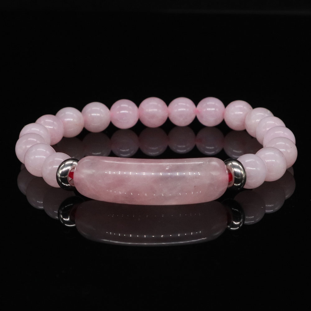Rectangle Bar Charm Round Bead Bracelets Natural Stone Amethyst Agate Jade Healing Crystal Energy Cure Yoga Relief Bangle Gift