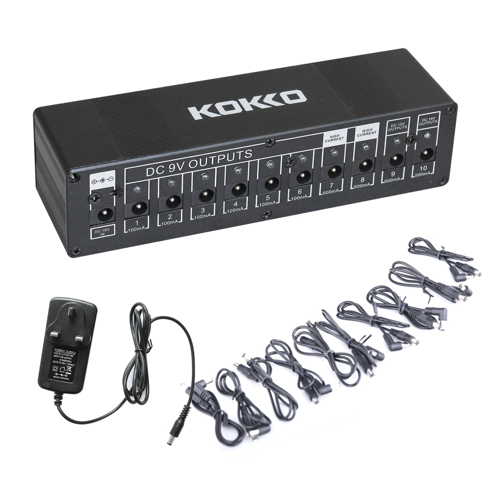 KOKKO Guitar Pedal Power Supply 10 Isolated Output High Quality Guitar Effect Pedal Power Supply 4* 500mA Output 6*100mA Output