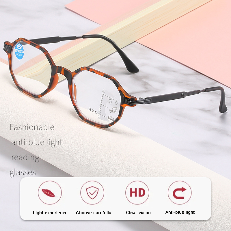 iboode Progressive Multifocus Computer Reading Glasses Blue Light Blocking Spring Hinge Multifocal Reader Eyeglass For Women Men