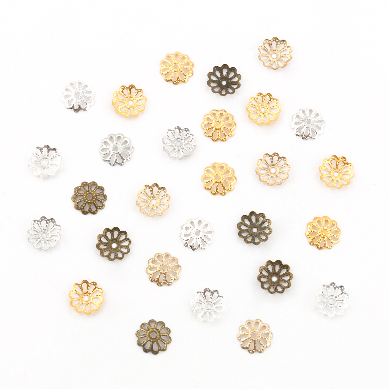 200/500pcs 6mm 9mm Hollow Flower Metal Filigree Loose Spacer Bead Caps Cone End Filigree For Diy Jewelry Finding Making Supplies