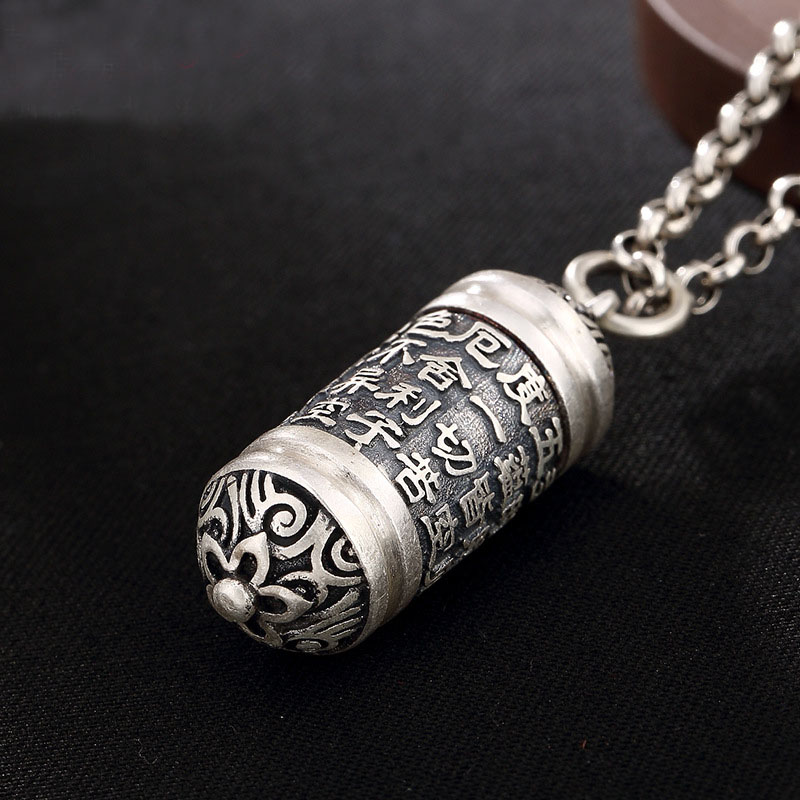 Openable Pure 990 Sterling Silver Tube Locket Pendants Buddhist Shurangama Mantra Bottle Urn Necklace Classic Buddhism Jewelry