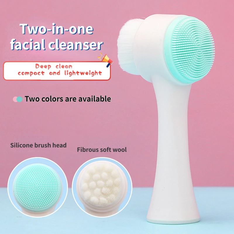 Face Wash Brush Soft Hair Cleanser Double-sided Brush Facial Pore Deep Cleaning Tool Blackhead Device Compact and Portable