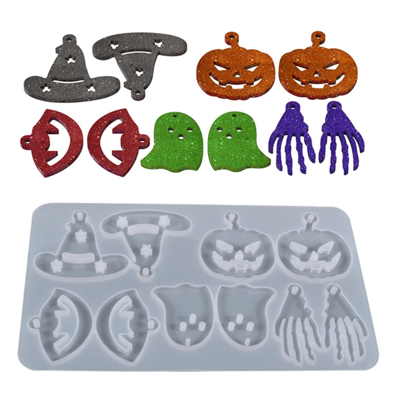 Halloween Earrings Silicone Mold Diy Spider Web Ghost Witch Hat Skull Earrings Pendant Epoxy Mold for Diy Resin Craft
