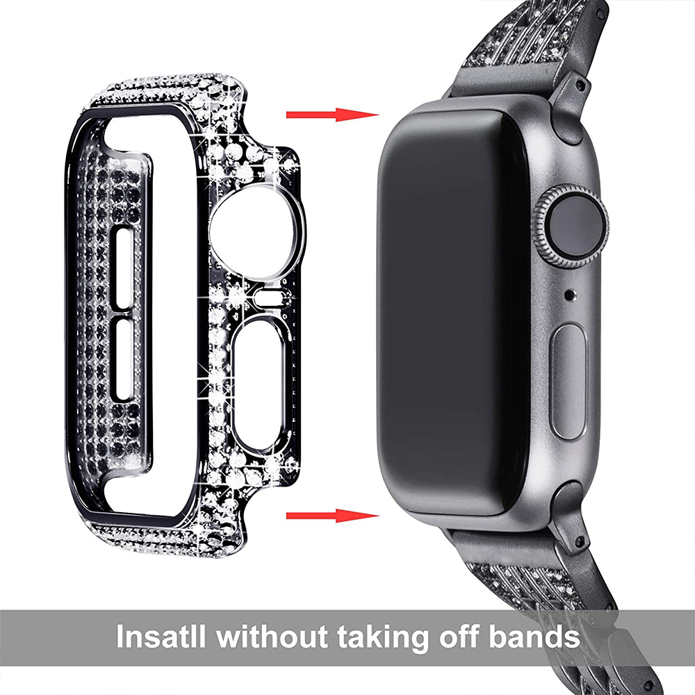 Diamond Protective Cover for Apple Watch 9 8 7 6 5 41mm 45mm 40mm 44mm iWatch SE 38/42mm Bumper Case Tempered Glass Film Covers