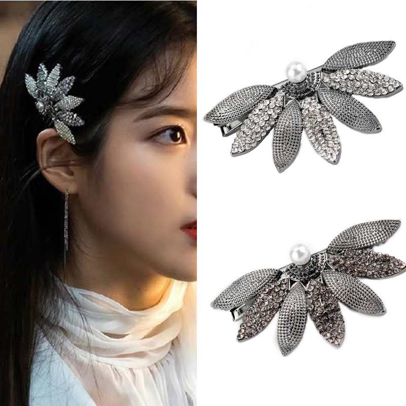 Korean Sweet DEL LUNA Hotel IU Metal Retro Hair Clips Elegant Jewelry Gift for Women Girl Party Rhinestone Hair Accessories