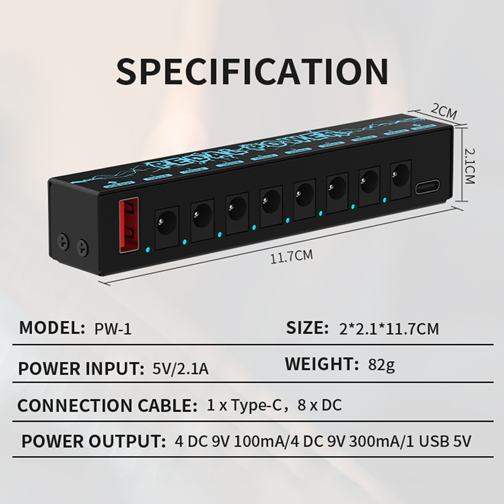 Guitar Pedals Power Supply 5V/2.1A 8 DC Output Portable Durable Pedalboard Power Supply with USB Port Guitars Power Supply