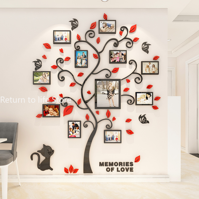 3D Acrylic Sticker Tree Mirror Wall Decals DIY Frame Family Photo for Living Room Art Home Decor picture frames wall H260306