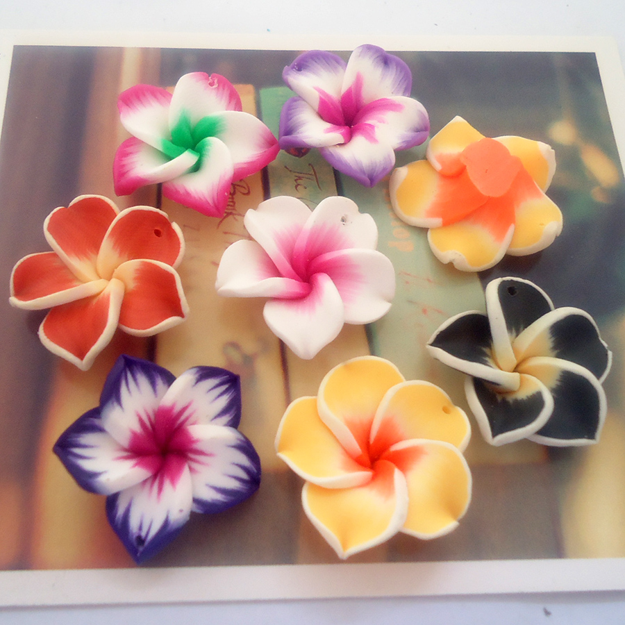 12pcs 25mm Polymer Clay Plumeria Frangipani Flowers Charms For Diy Earrring Pendants Necklace Hawaiian Jewelry Making Materials