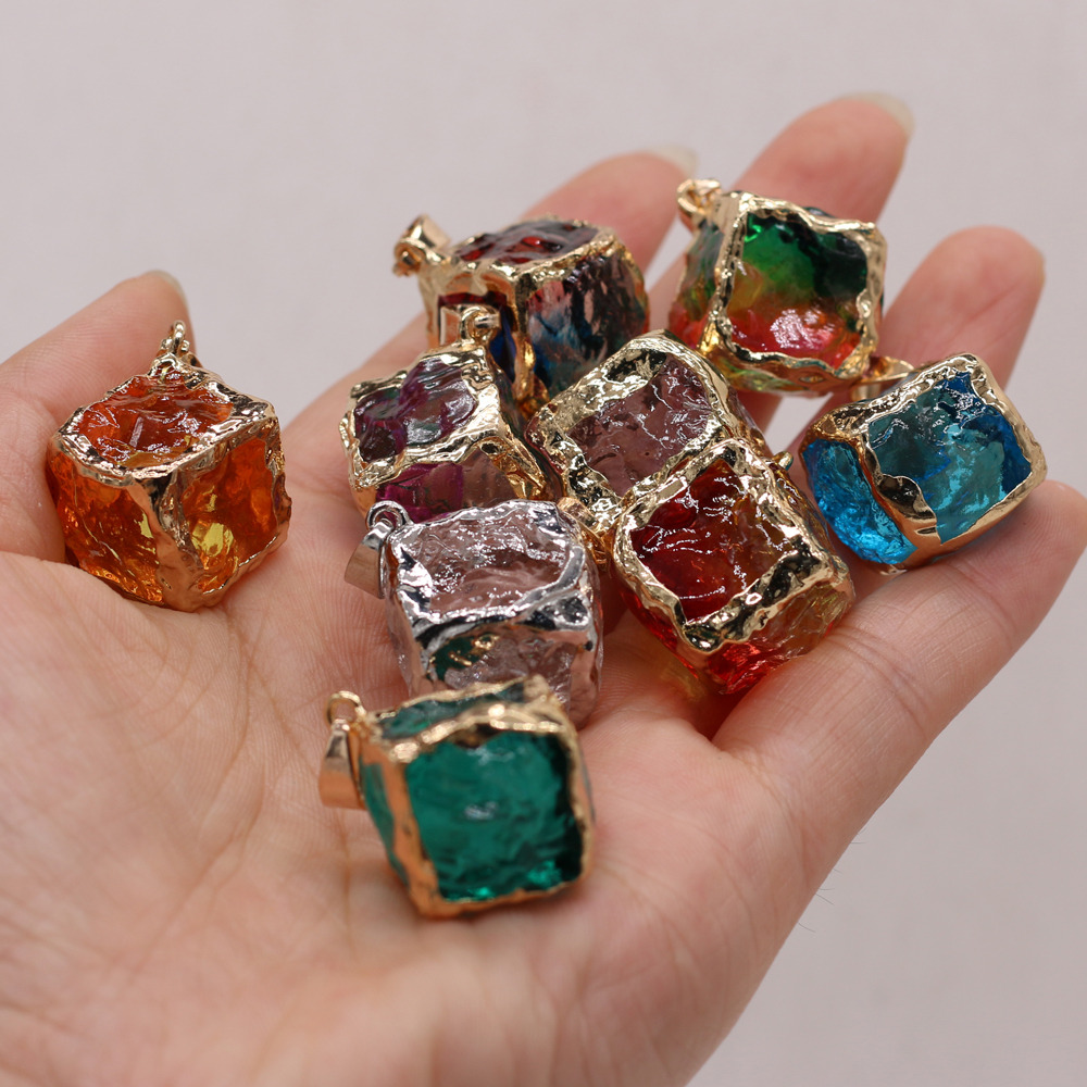2Pcs Natural Stone Pendant Square Crystal Faceted Pendant For Jewelry Making DIY Necklace Bracelet Earrings Accessory