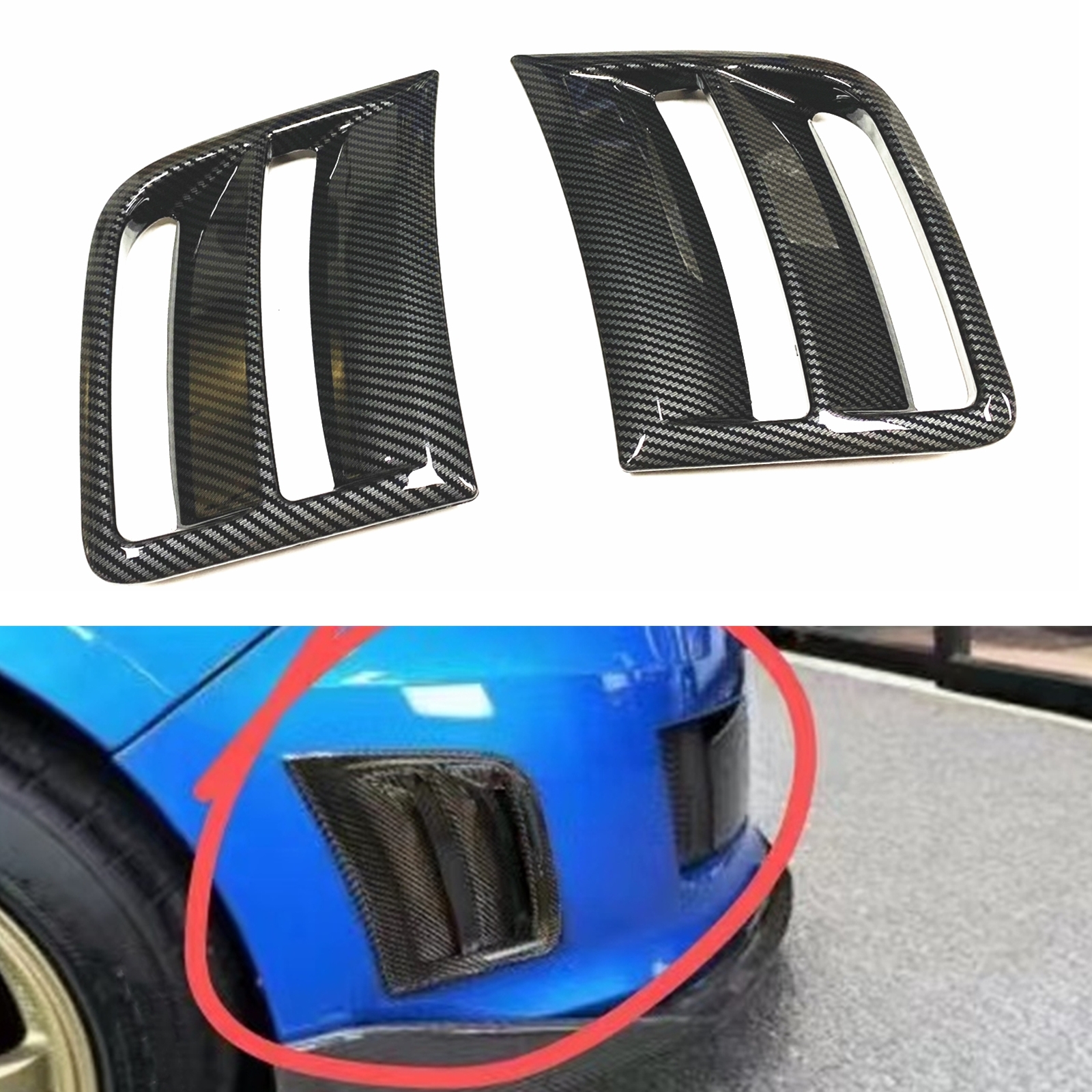 For Subaru Impreza WRX ST/WRX 2009-2014 Carbon Fiber Look/Gloss Black Fender Intake Frame Trim Front Bumper Side Air Vent Cover