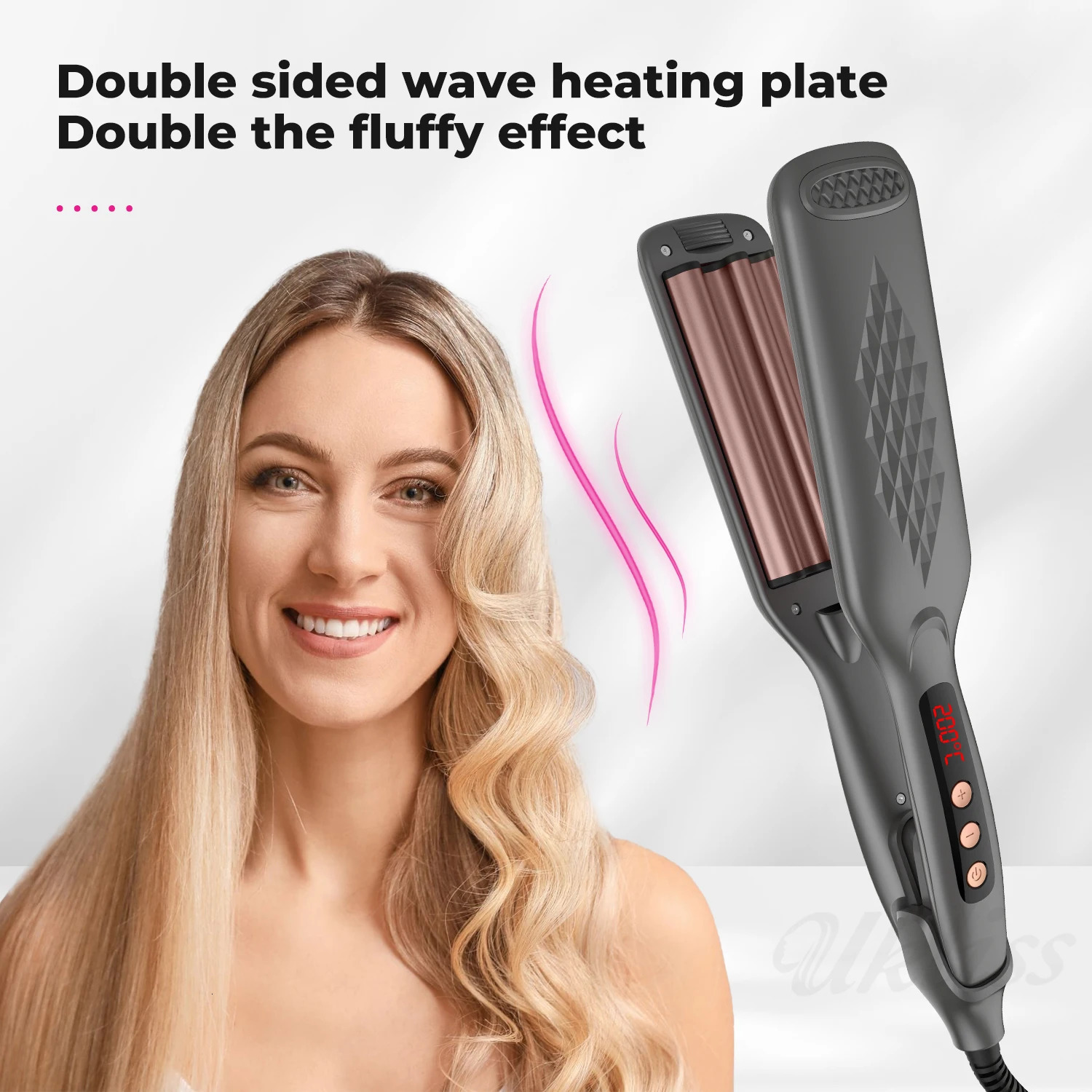 Hair Crimper with 4 Interchangeable Plates Negative Ion Hair Curler Volumizing Hair Iron Fluffy Curling Iron Hair Straightener 240619