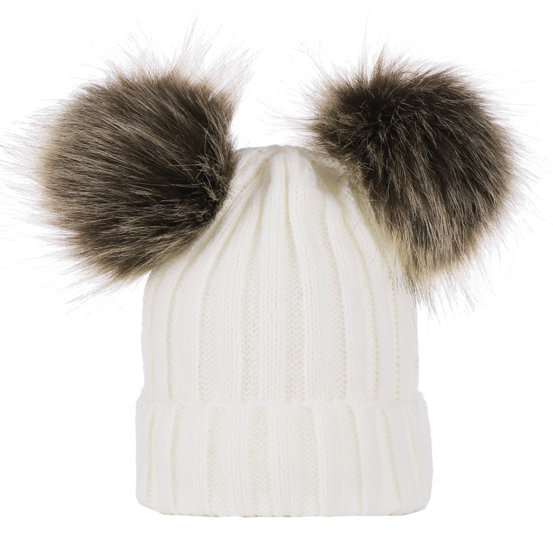 Personalised Pompom Hats and Scarves Sets Winter Knitted Warm Faux Fur Pom Pom Hat Scarf Beanies Hats Caps for Boys and Girls