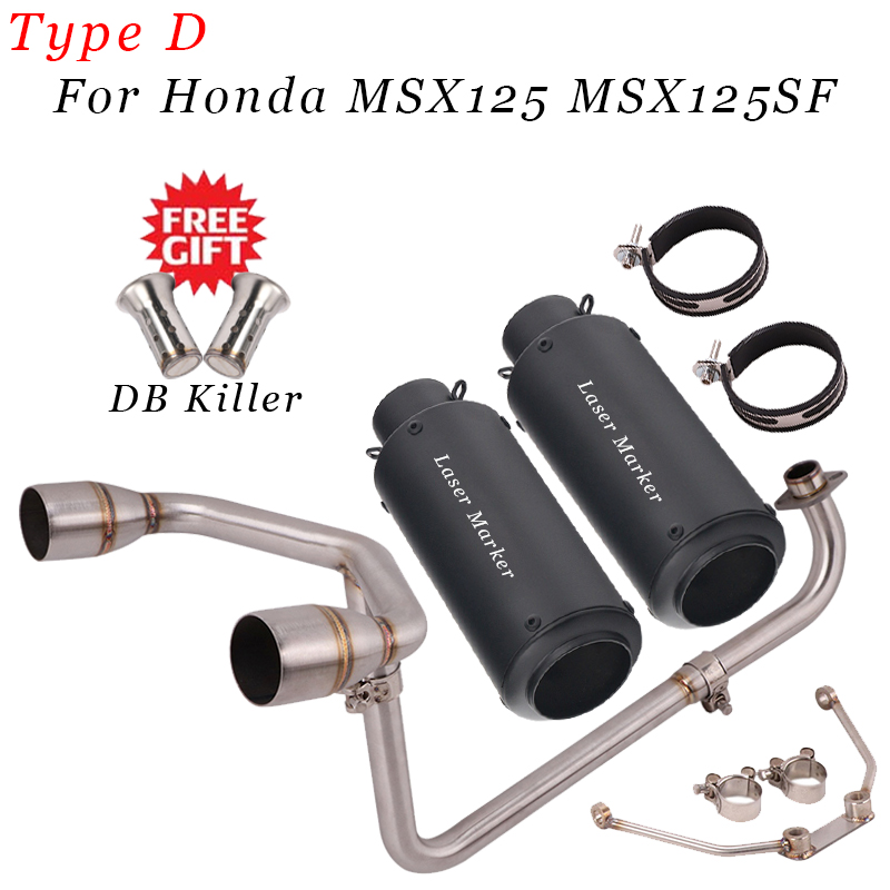Motorcycle Exhaust Full System Modified Double Hole Escape Moto Muffler 51mm Front Middle Link Pipe For Honda GROM MSX125 SF125