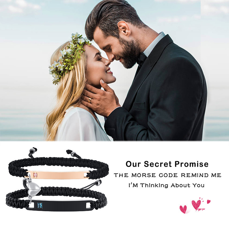 Vnox Attractive Heart His and Hers Handmade Rope Braided Couple Bracelets for Women Men,Custom Matching Set Gifts for Lover